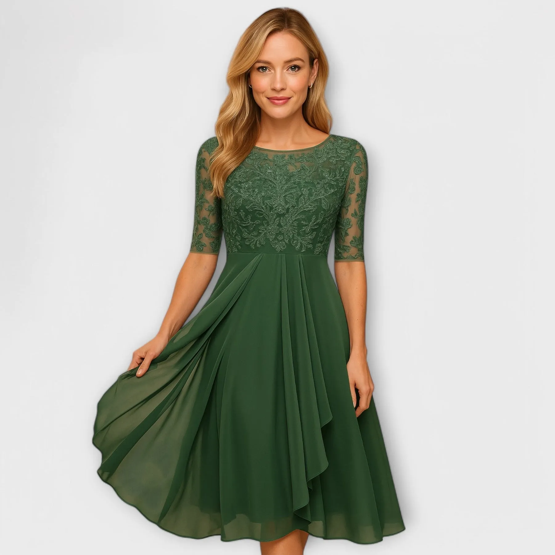 Merry | Midi Dress With Lace Sleeve