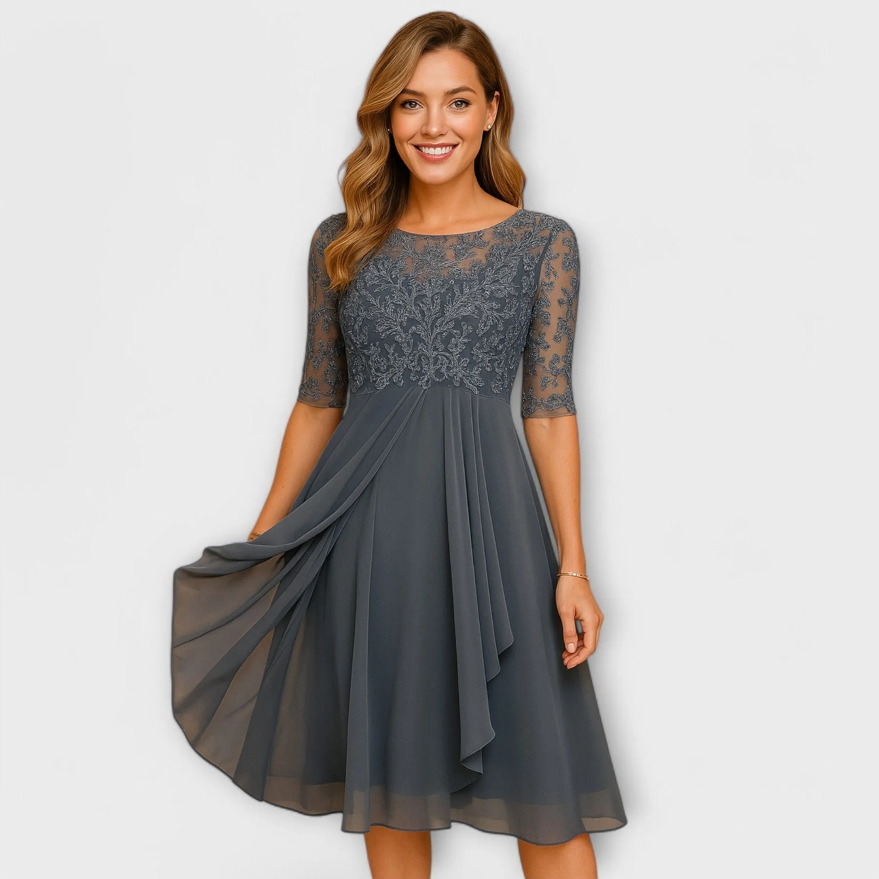 Merry | Midi Dress With Lace Sleeve