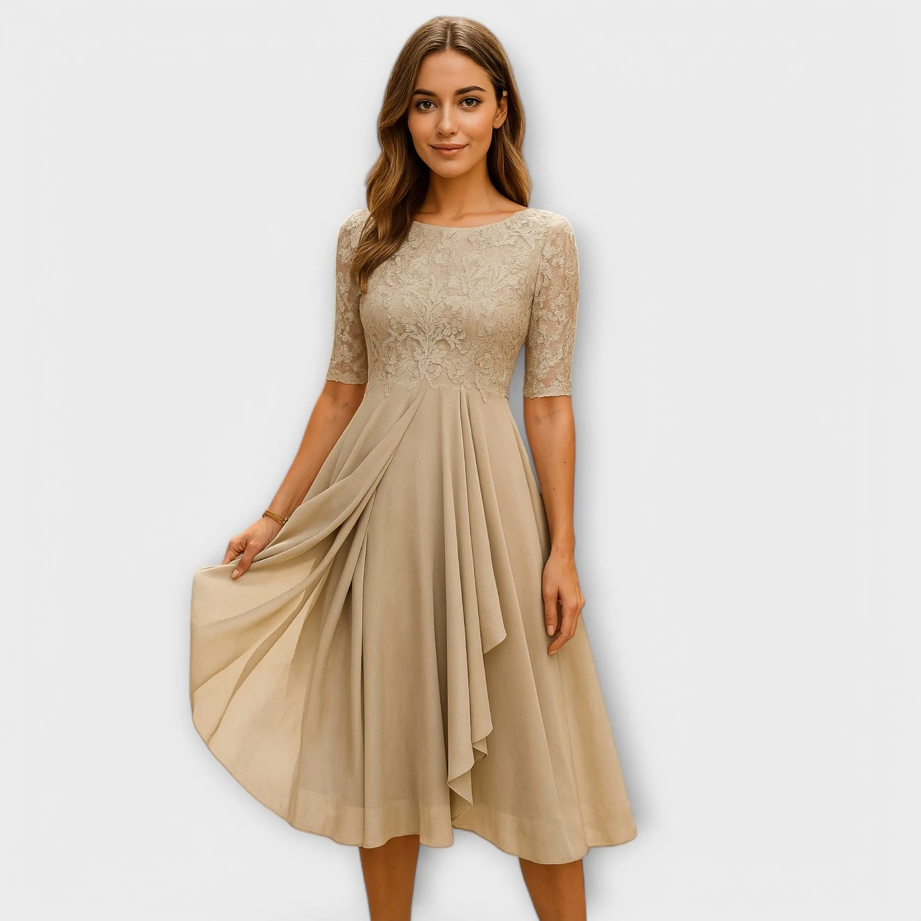 Merry | Midi Dress With Lace Sleeve