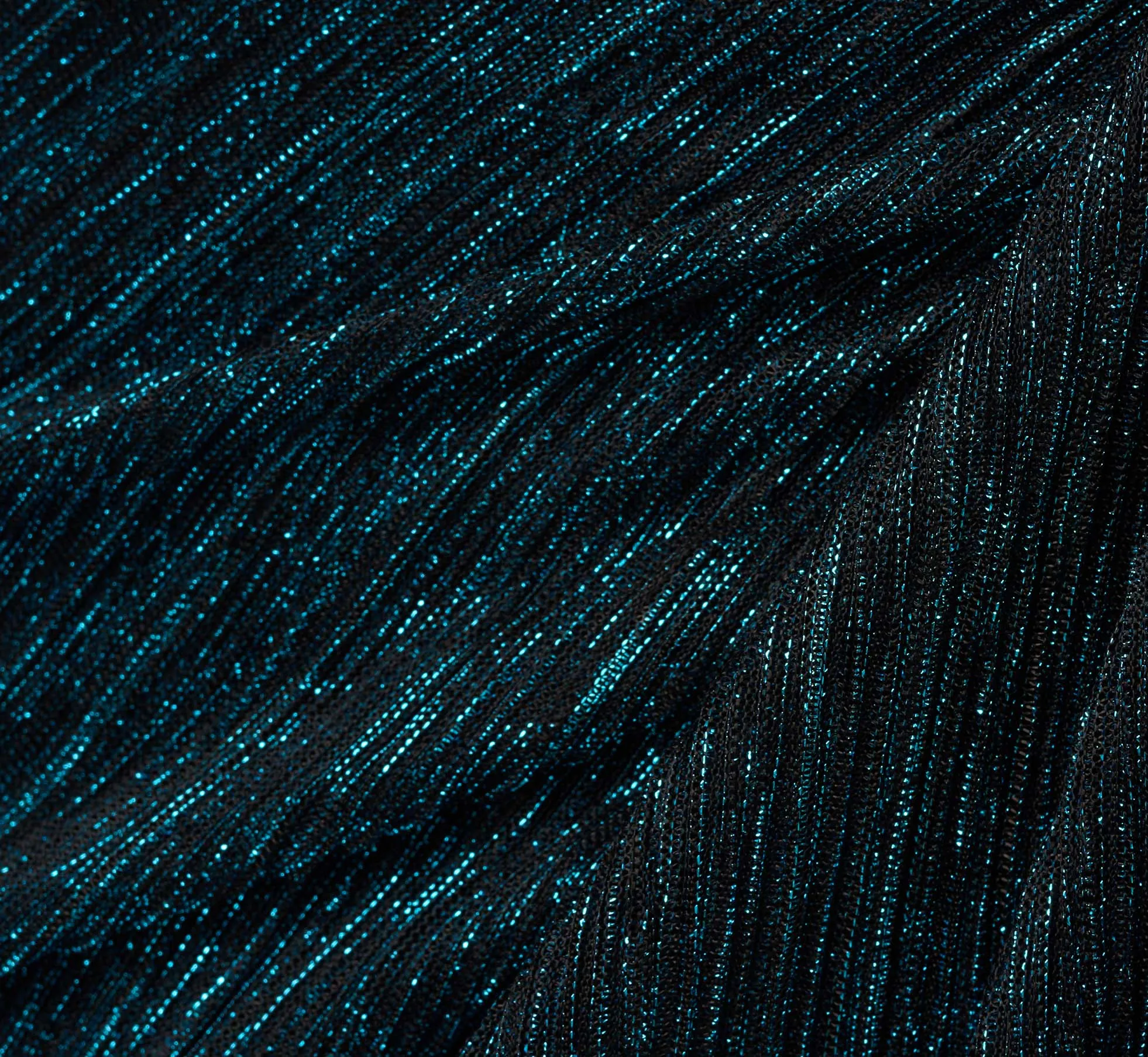 Metallic Crinkled Mesh Draped Long Gown In Teal Sapphire