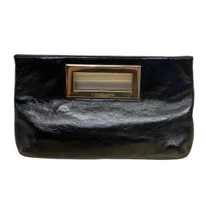Michael Kors Black Patent Leather Metallic Gold Accent Trim Clutch Size S