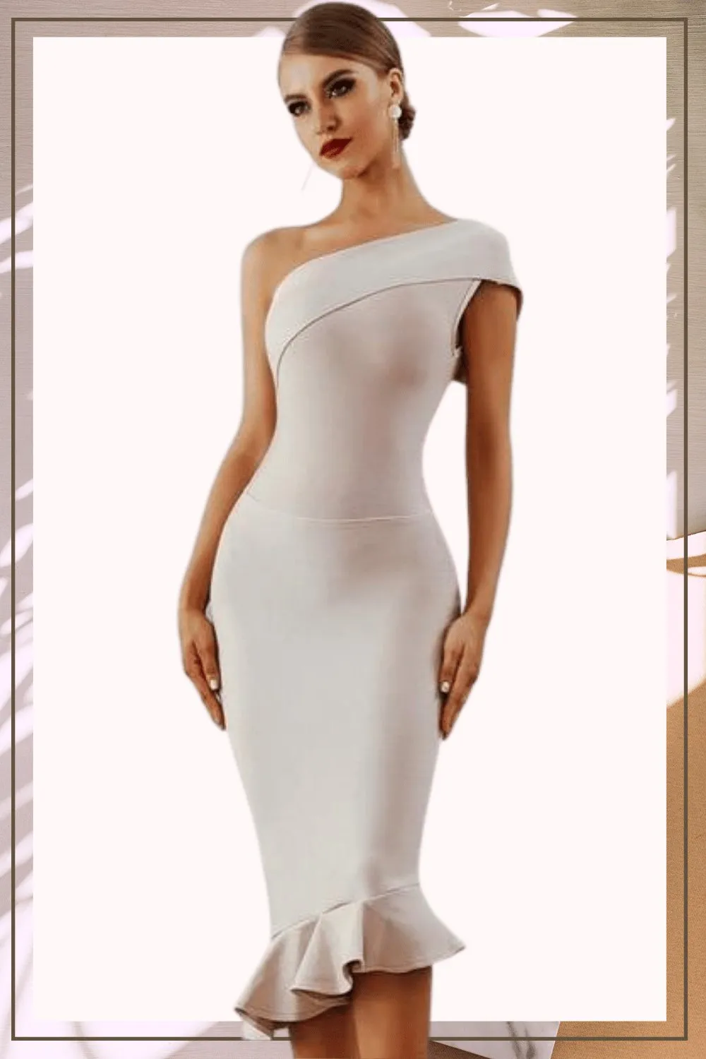 Midnight In London Ruffle Bodycon Formal Midi Dress