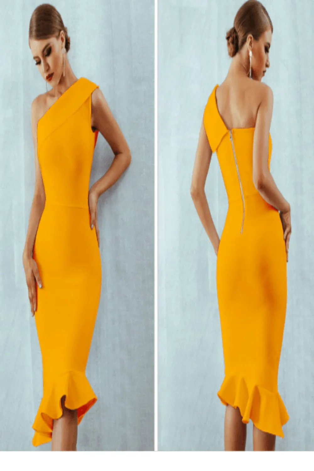 Midnight In London Ruffle Bodycon Formal Midi Dress