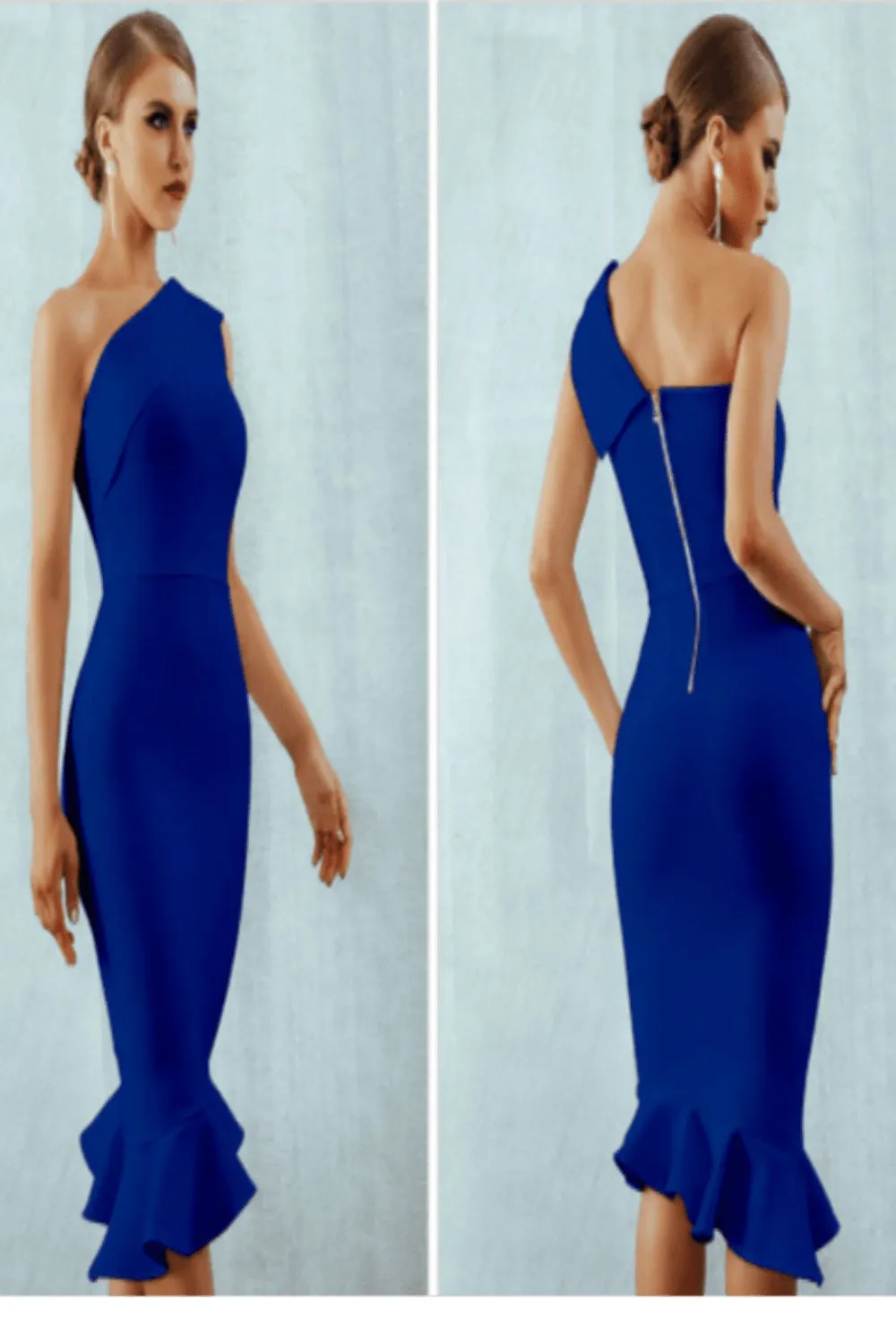 Midnight In London Ruffle Bodycon Formal Midi Dress