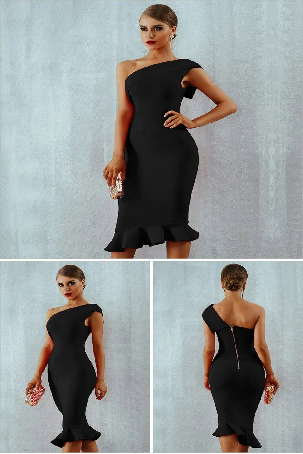 Midnight In London Ruffle Bodycon Formal Midi Dress