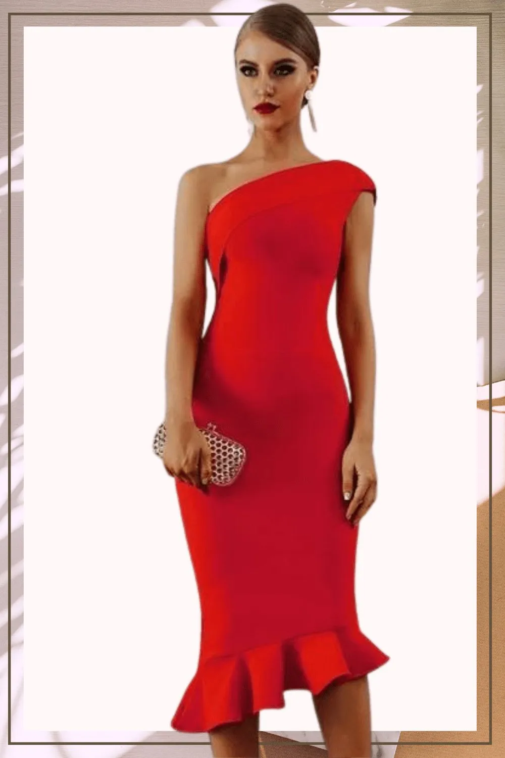 Midnight In London Ruffle Bodycon Formal Midi Dress