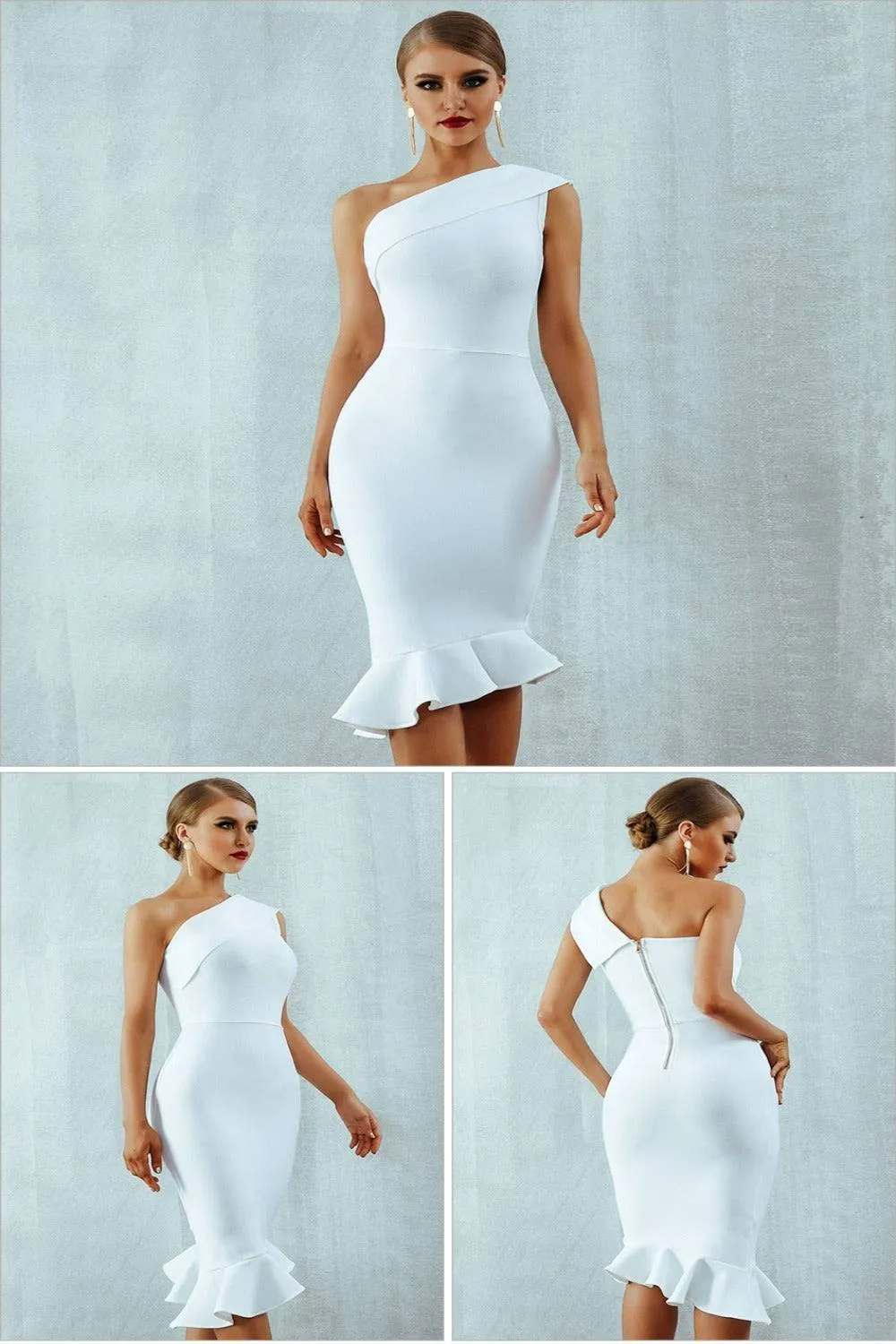 Midnight In London Ruffle Bodycon Formal Midi Dress