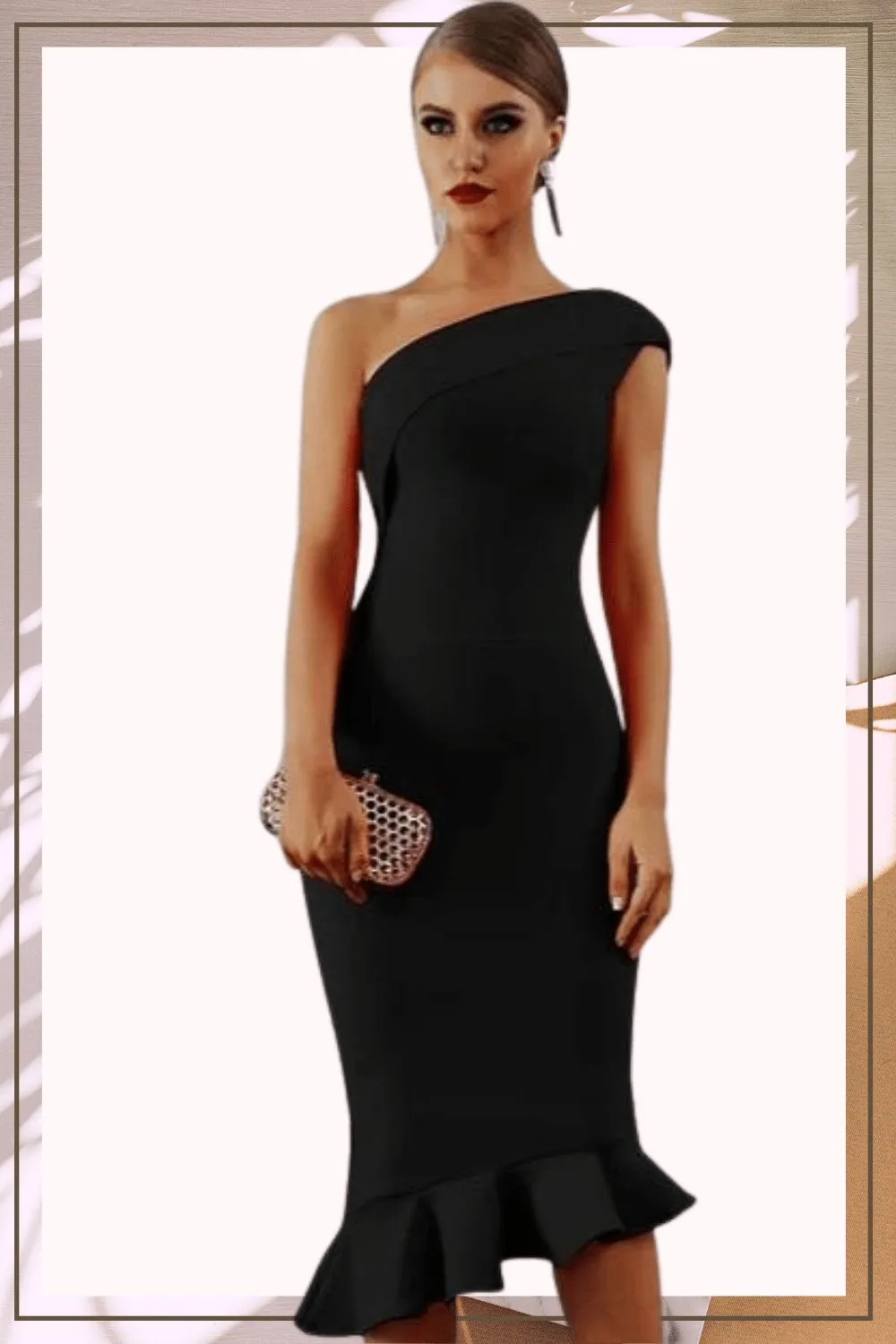 Midnight In London Ruffle Bodycon Formal Midi Dress