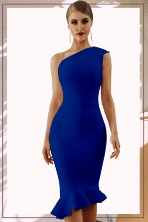 Midnight In London Ruffle Bodycon Formal Midi Dress