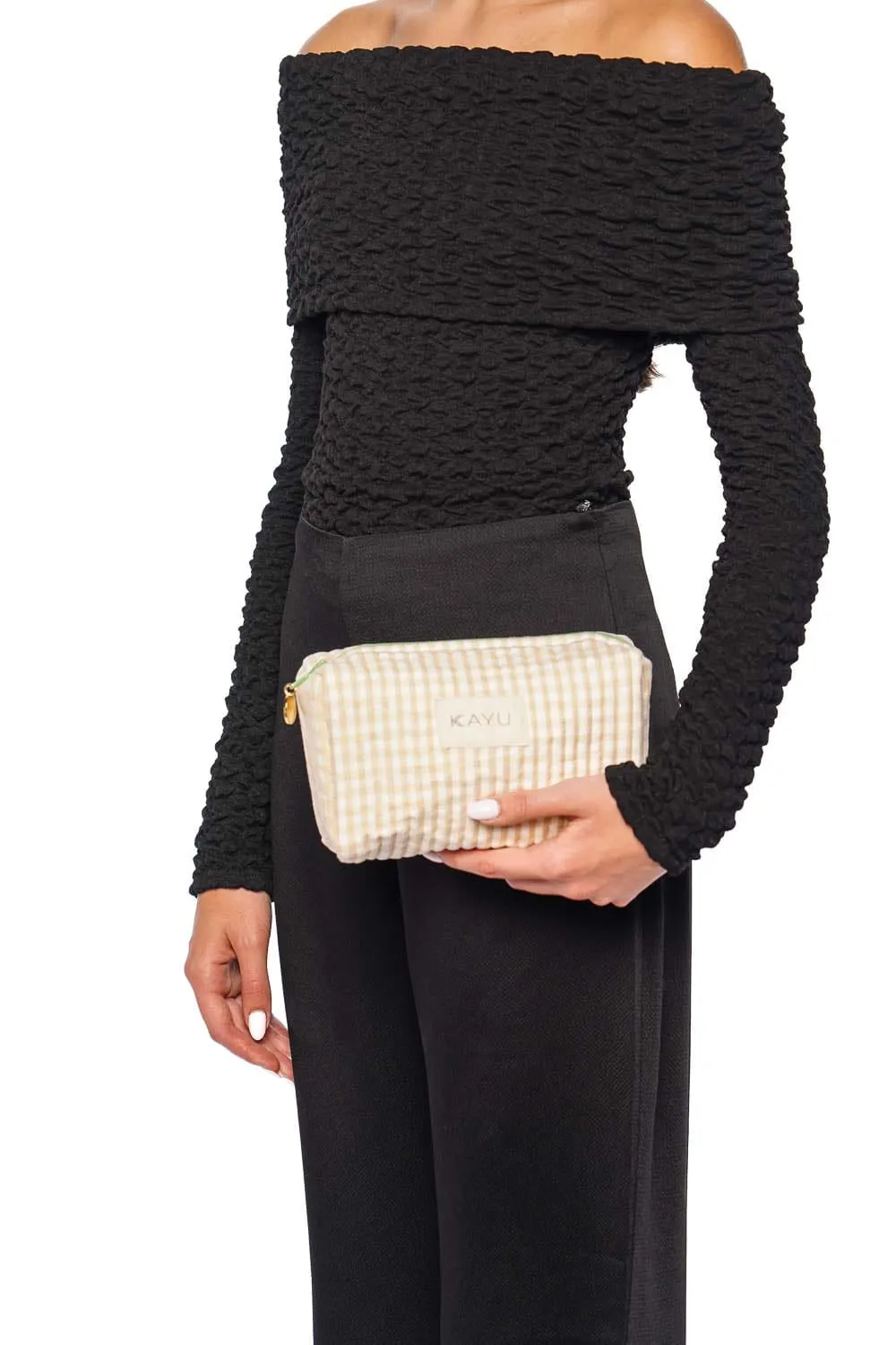 Mini Elsie Beige Gingham Travel Pouch