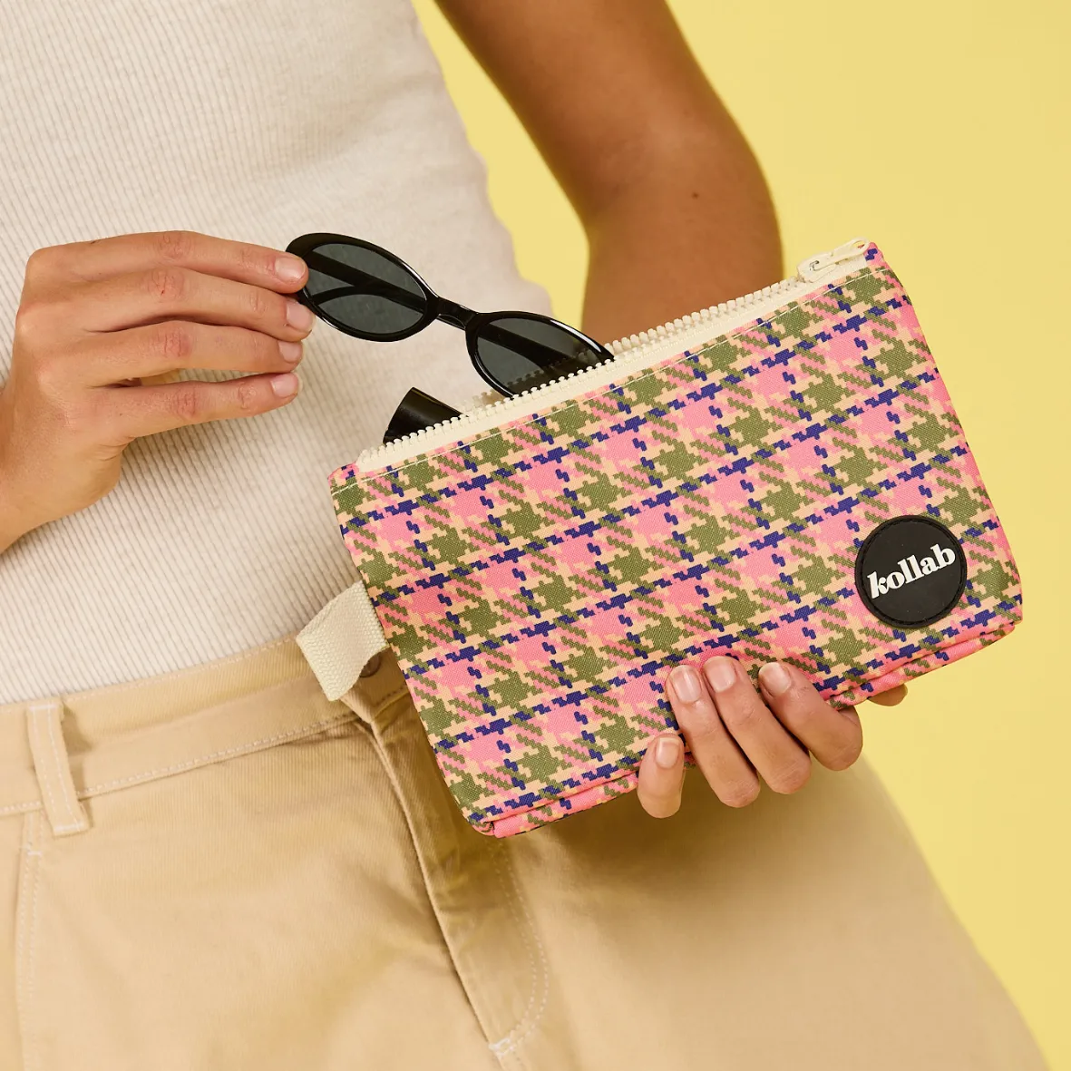 Mini Pouch Pink Houndstooth
