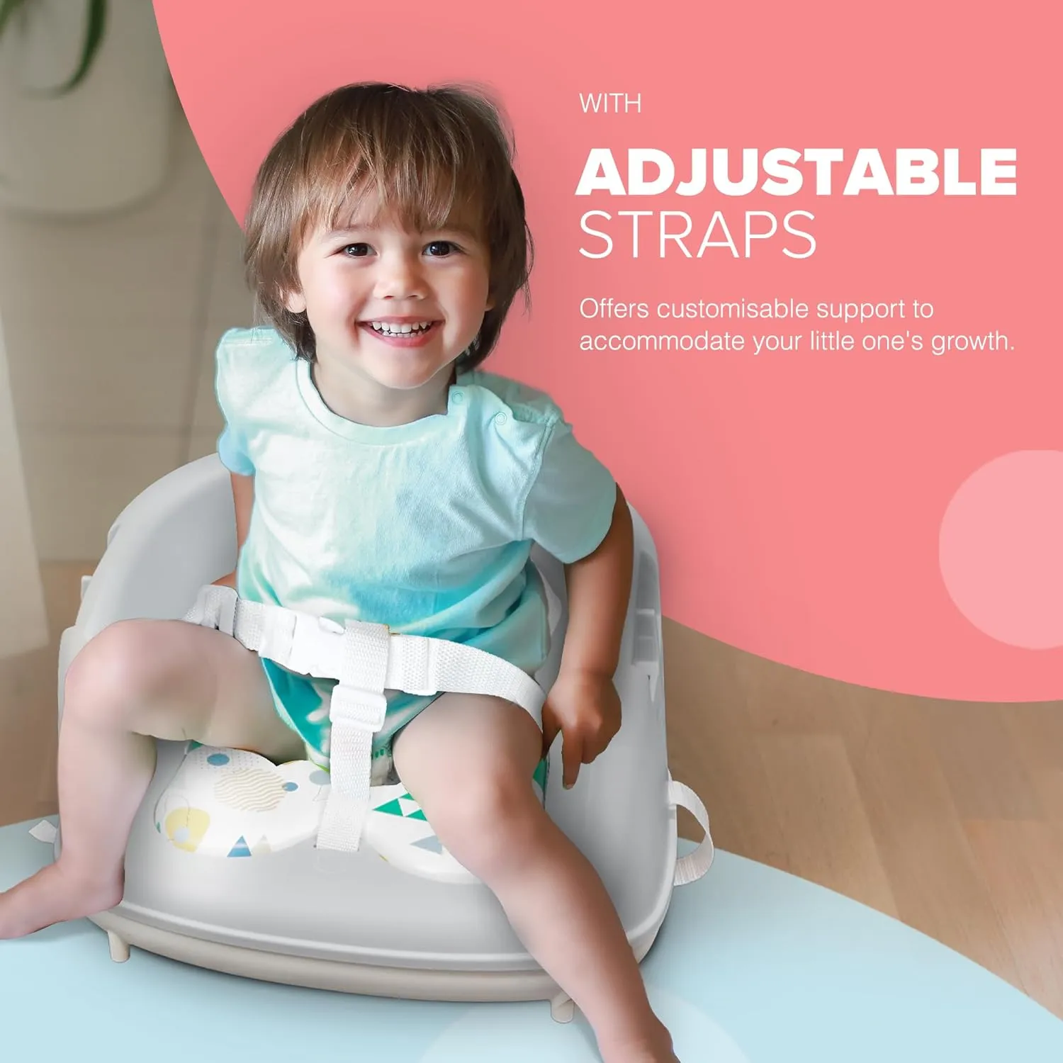 Modern Booster Seat Dining Chair | Portable High Chair| Booster Cushion | Grey & White | 3m 