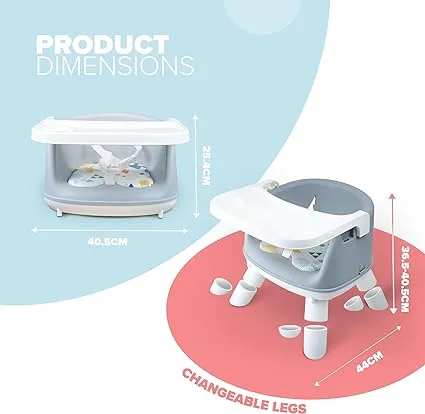 Modern Booster Seat Dining Chair | Portable High Chair| Booster Cushion | Grey & White | 3m 