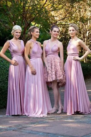 Modern Pink Convertible Floor-Length Long Bridesmaid Dresses, MB149