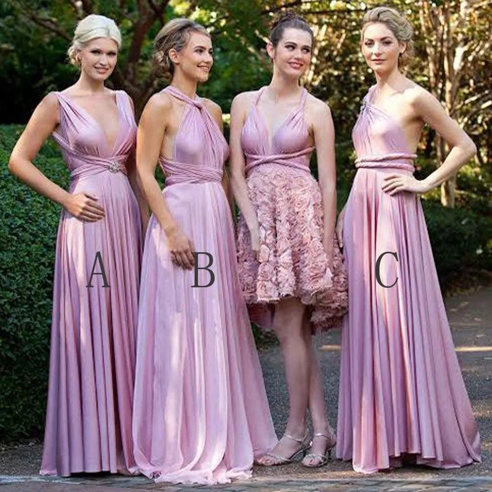 Modern Pink Convertible Floor-Length Long Bridesmaid Dresses, MB149
