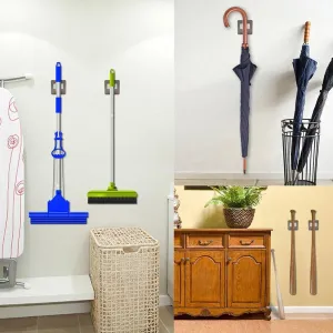 Mop and Broom Holder, (12 Pack)XiaoXiMi 6 Pack Broom Mop Holder   6 Pack Adhesive Hook, No Drilling Wall Mounted Self Adhesive Tools Ideal Broom Hanger Stainless Steel Waterproof Hanger for Your Home