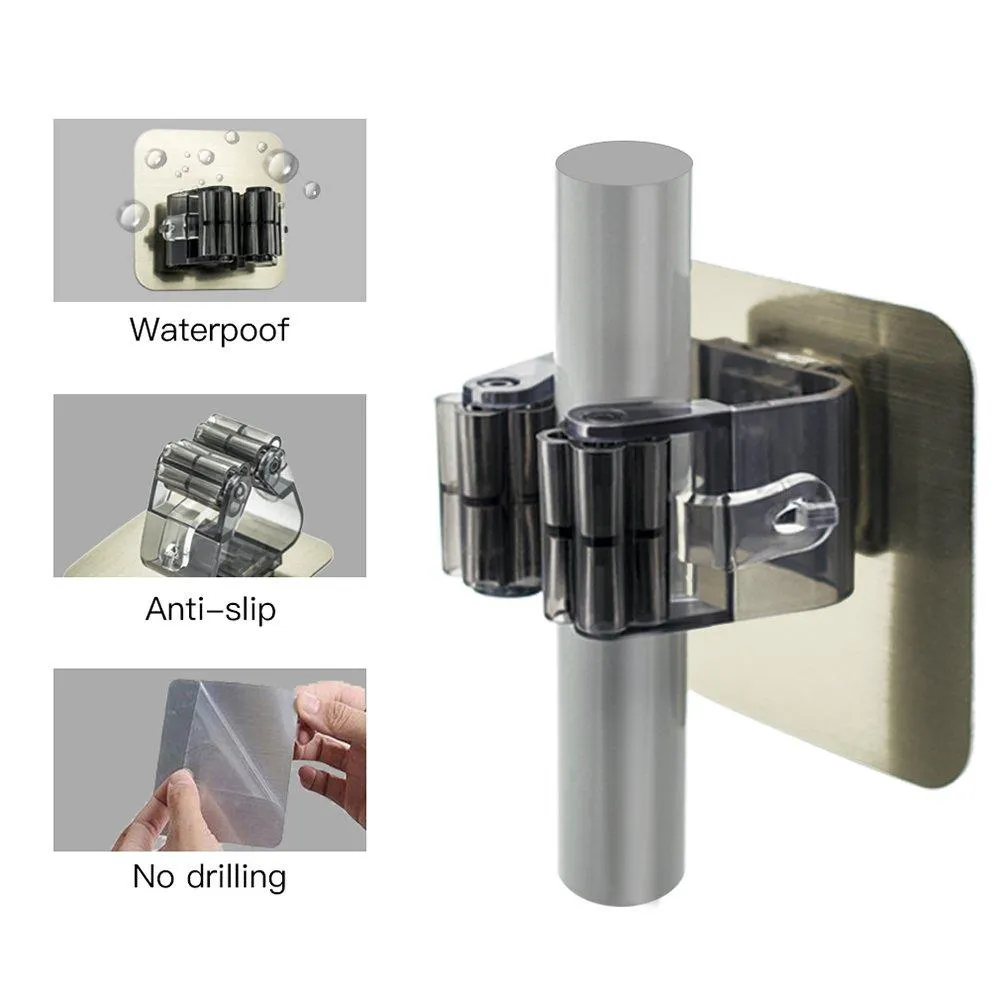 Mop and Broom Holder, (12 Pack)XiaoXiMi 6 Pack Broom Mop Holder   6 Pack Adhesive Hook, No Drilling Wall Mounted Self Adhesive Tools Ideal Broom Hanger Stainless Steel Waterproof Hanger for Your Home