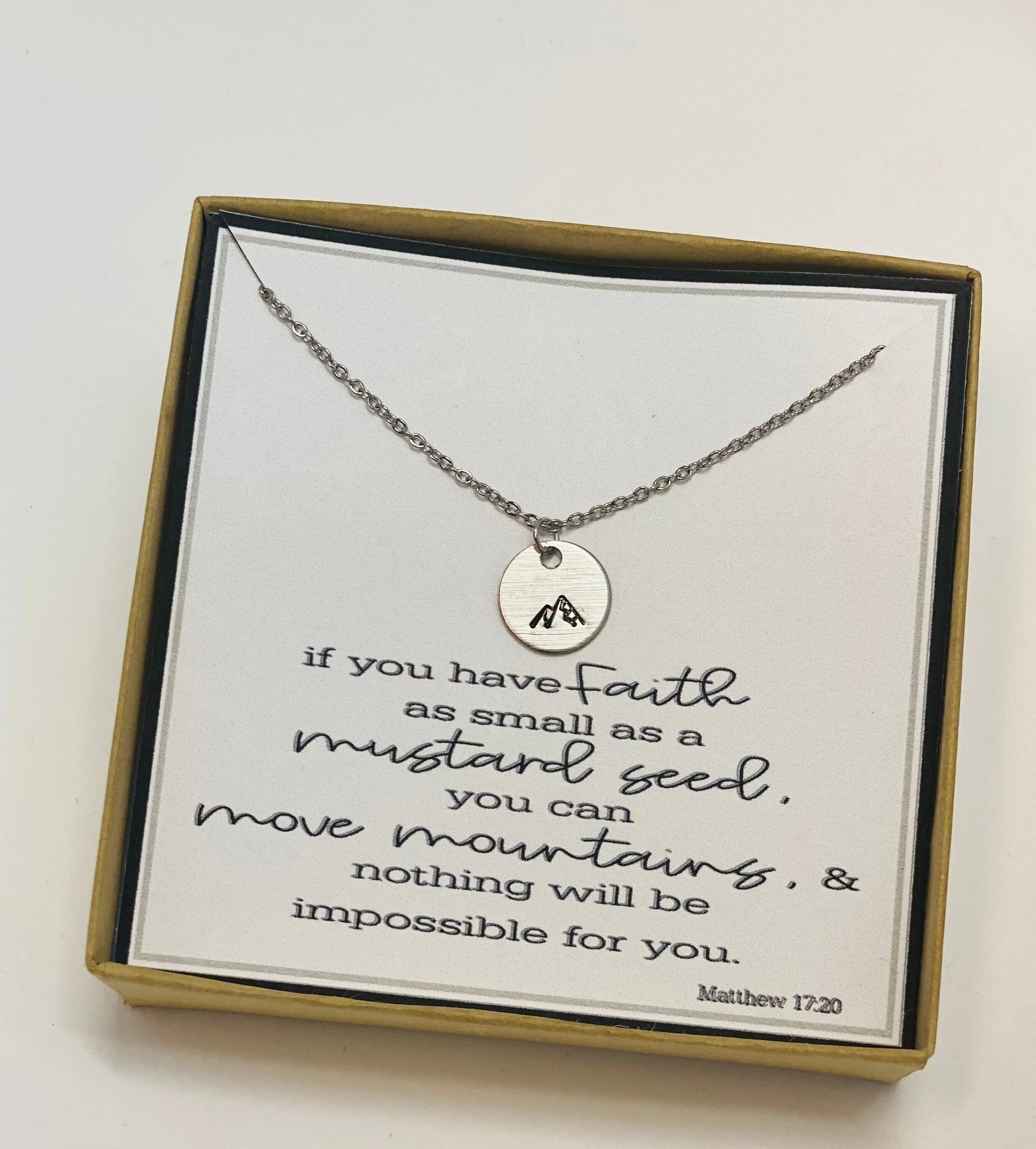 Mountain Necklace, Mountain Jewelry, Encouragement Gift, Christian Jewelry, Faith Necklace, Mustard Seed Necklace
