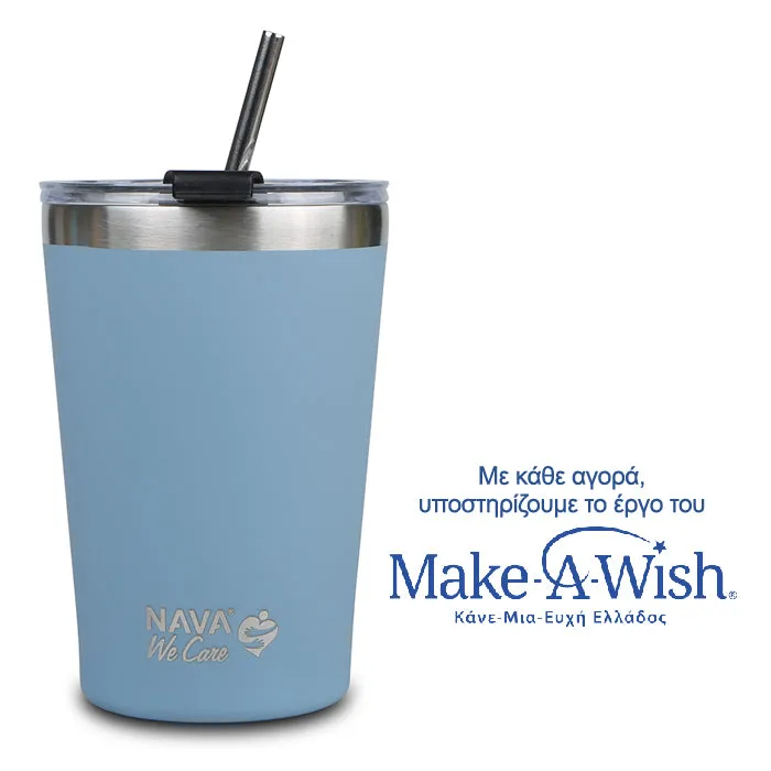 Nava Stainless steel insulated travel mug with straw "We Care" 450ml