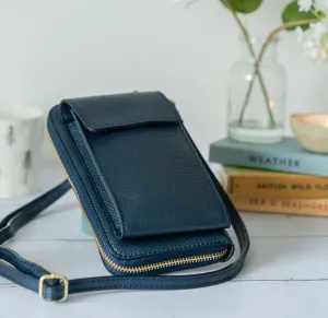 Navy Blue Leather Purse / Phone Crossbody