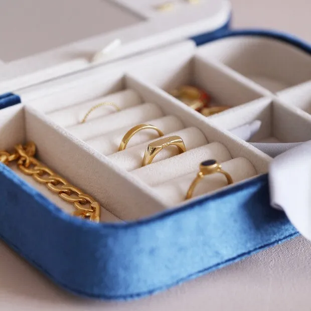 Navy Blue Velvet Rectangular Travel Jewelry Case