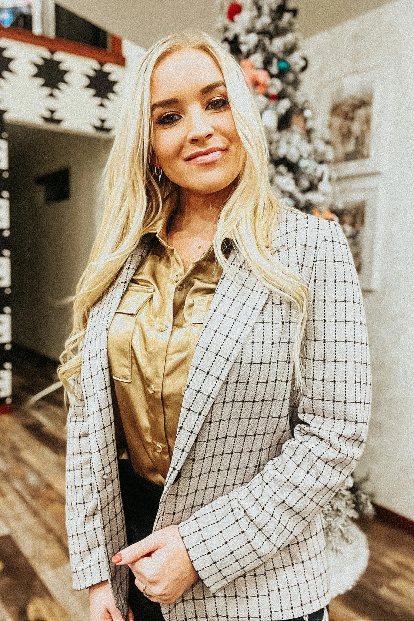 Navy Taupe Grid Fitted Blazer