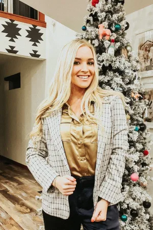 Navy Taupe Grid Fitted Blazer