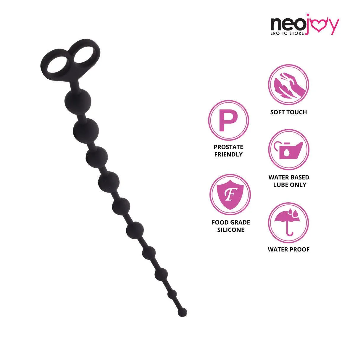 Neojoy Anal Beads Silicon with double loops Black - Extra Large 12.9 inch - 33 cm