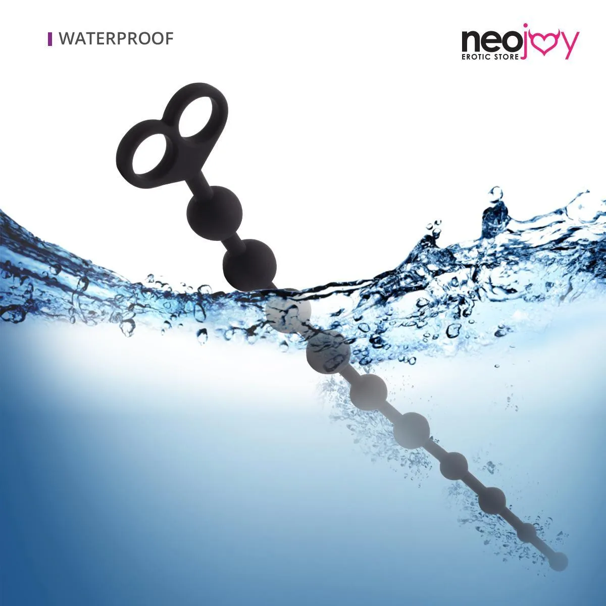 Neojoy Anal Beads Silicon with double loops Black - Extra Large 12.9 inch - 33 cm