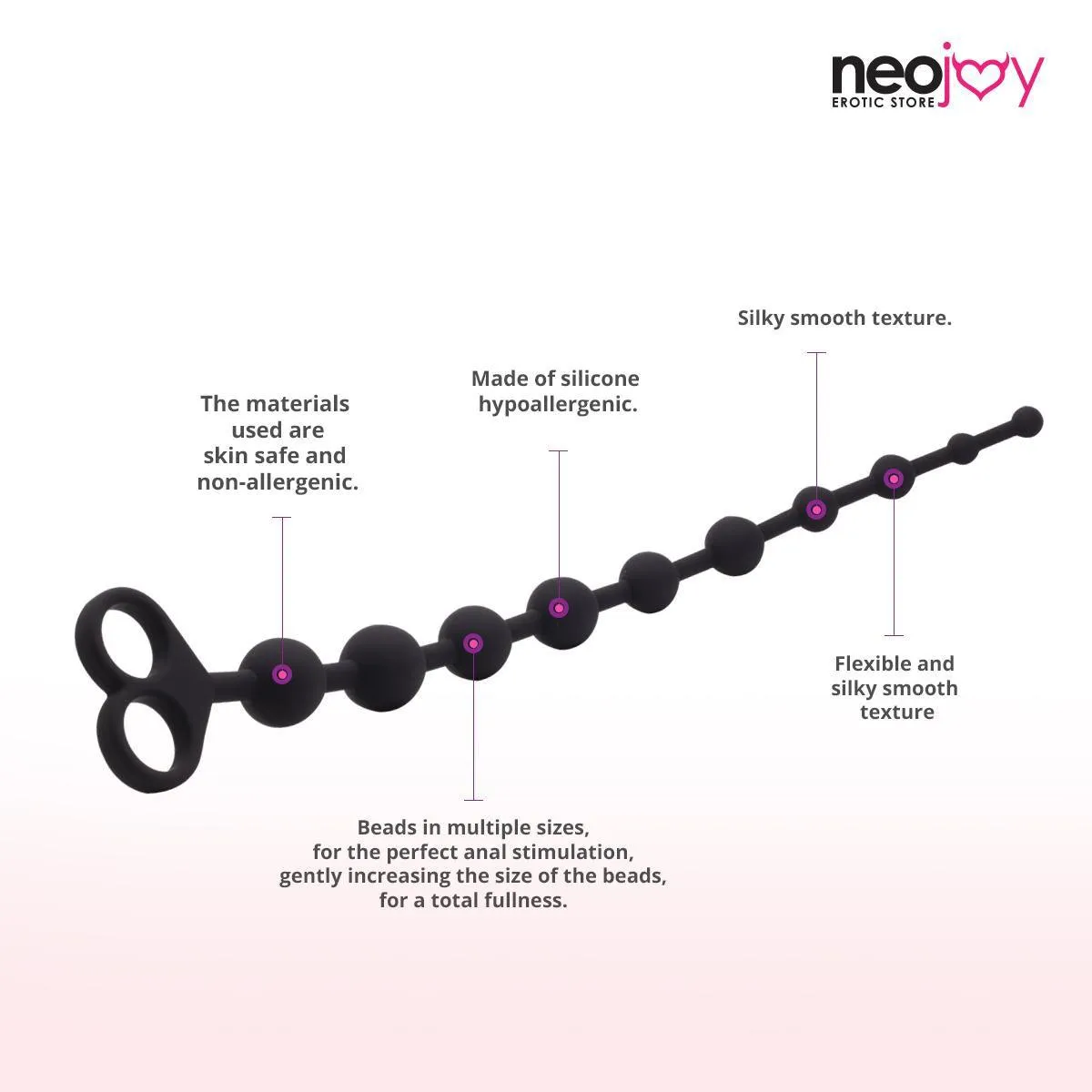 Neojoy Anal Beads Silicon with double loops Black - Extra Large 12.9 inch - 33 cm