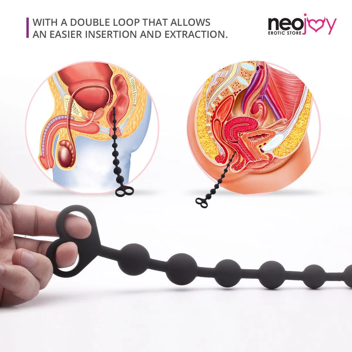Neojoy Anal Beads Silicon with double loops Black - Extra Large 12.9 inch - 33 cm