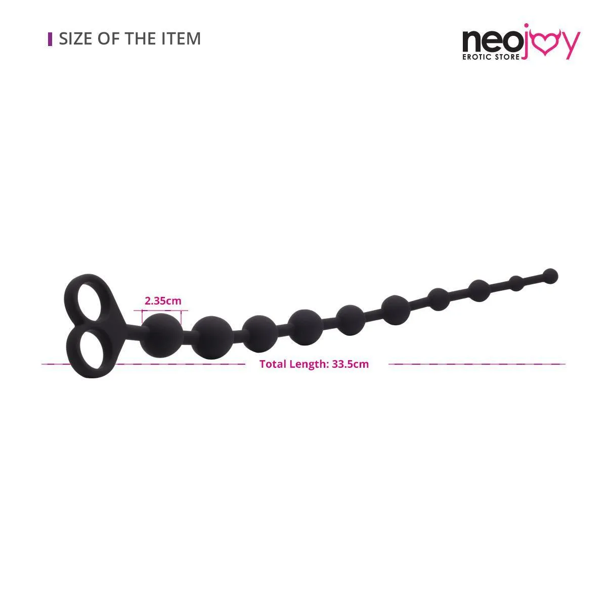 Neojoy Anal Beads Silicon with double loops Black - Extra Large 12.9 inch - 33 cm