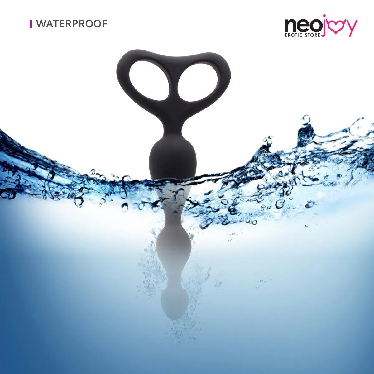 Neojoy - Beaded Anal Dildo Silicone With Double Loops - Black - 17.5cm - 6.9 inch
