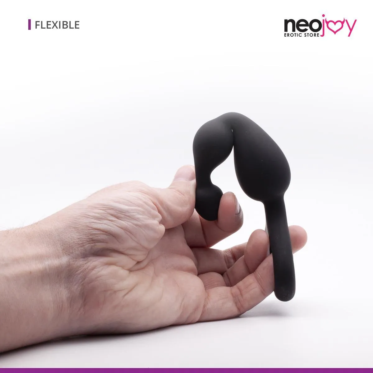 Neojoy - Beaded Anal Dildo Silicone With Double Loops - Black - 17.5cm - 6.9 inch
