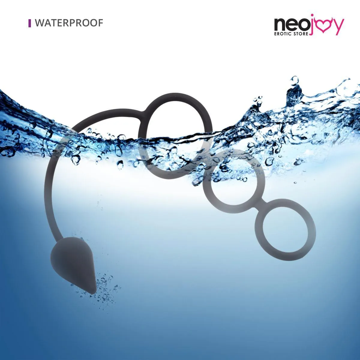 Neojoy Butt Plug Silicon Black With Triple Cock Ring 5.7 inch - 14.5 cm