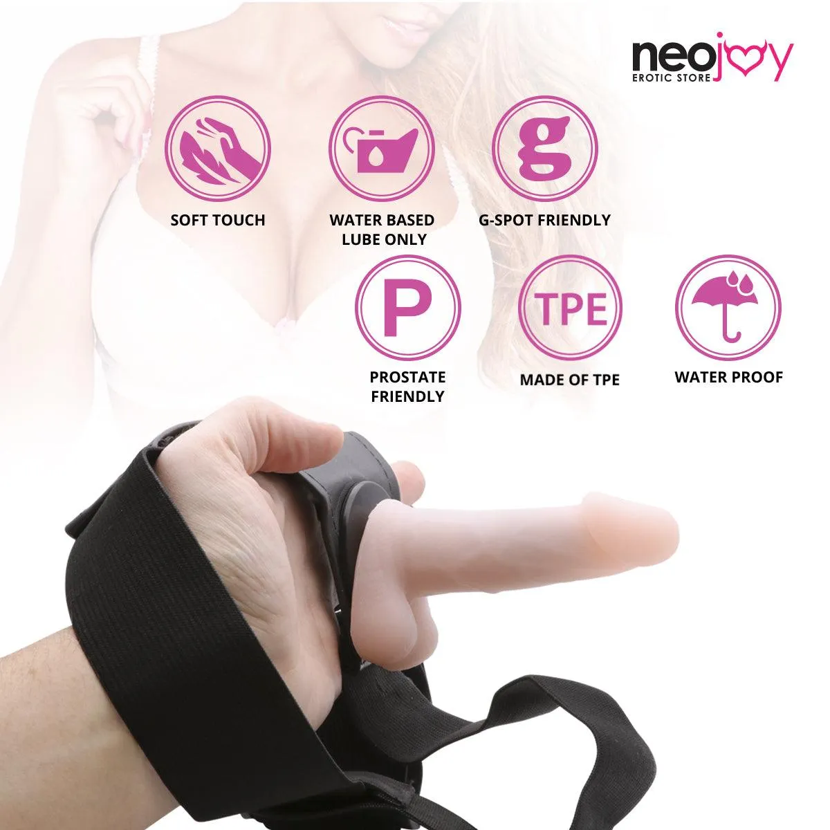 Neojoy Curvy Strap-on - Realistic Double Dildo Strap-On Harness - Sex Toy for Lesbian Couples Pegging Riding - G-Spot P-Spot Penetration