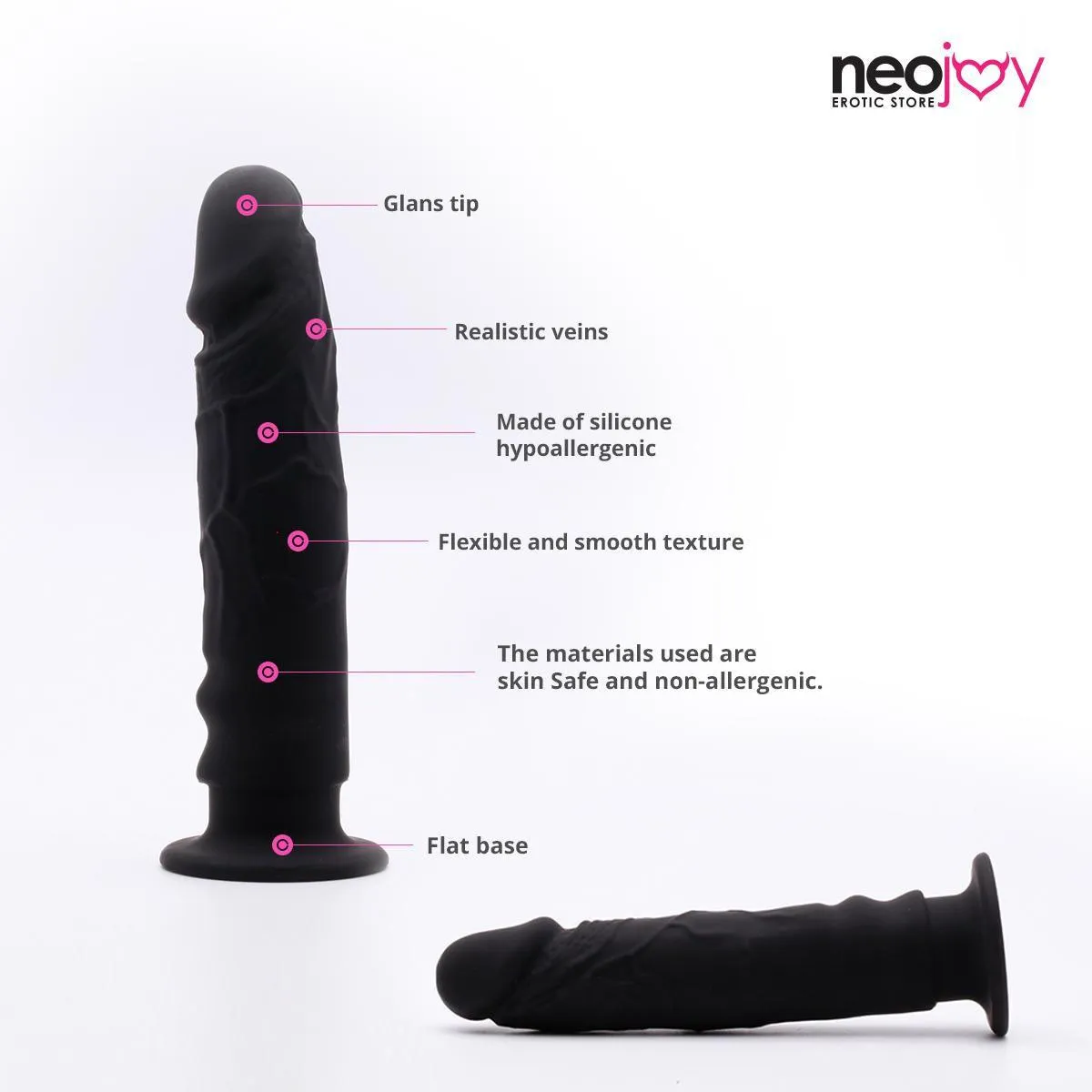 Neojoy Realistic Anal Dildo Silicone Black - 5.5 inch - 14cm