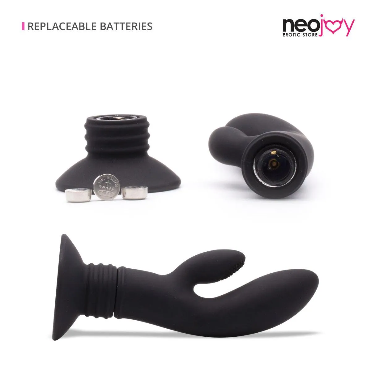 Neojoy Slim Vibrator with Suction Cup - Silicone- 13.8 - Black
