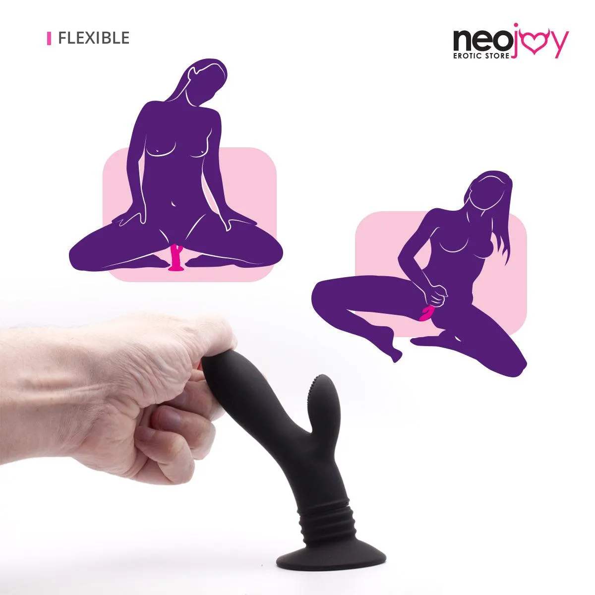 Neojoy Slim Vibrator with Suction Cup - Silicone- 13.8 - Black