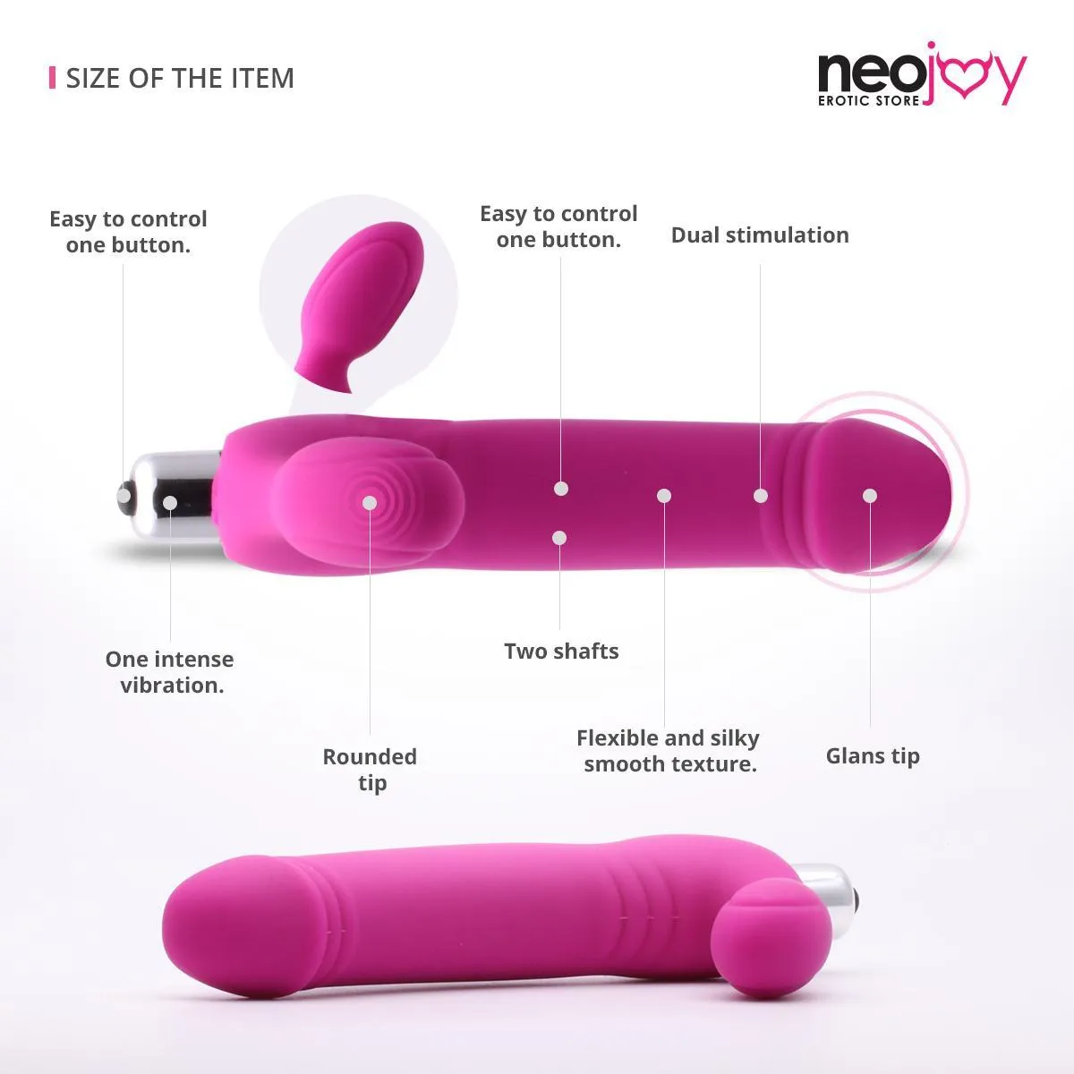 Neojoy Strapless Vibrating Dildo Silicone For Solo and Couple - Pink 6.88 inch- 17cm