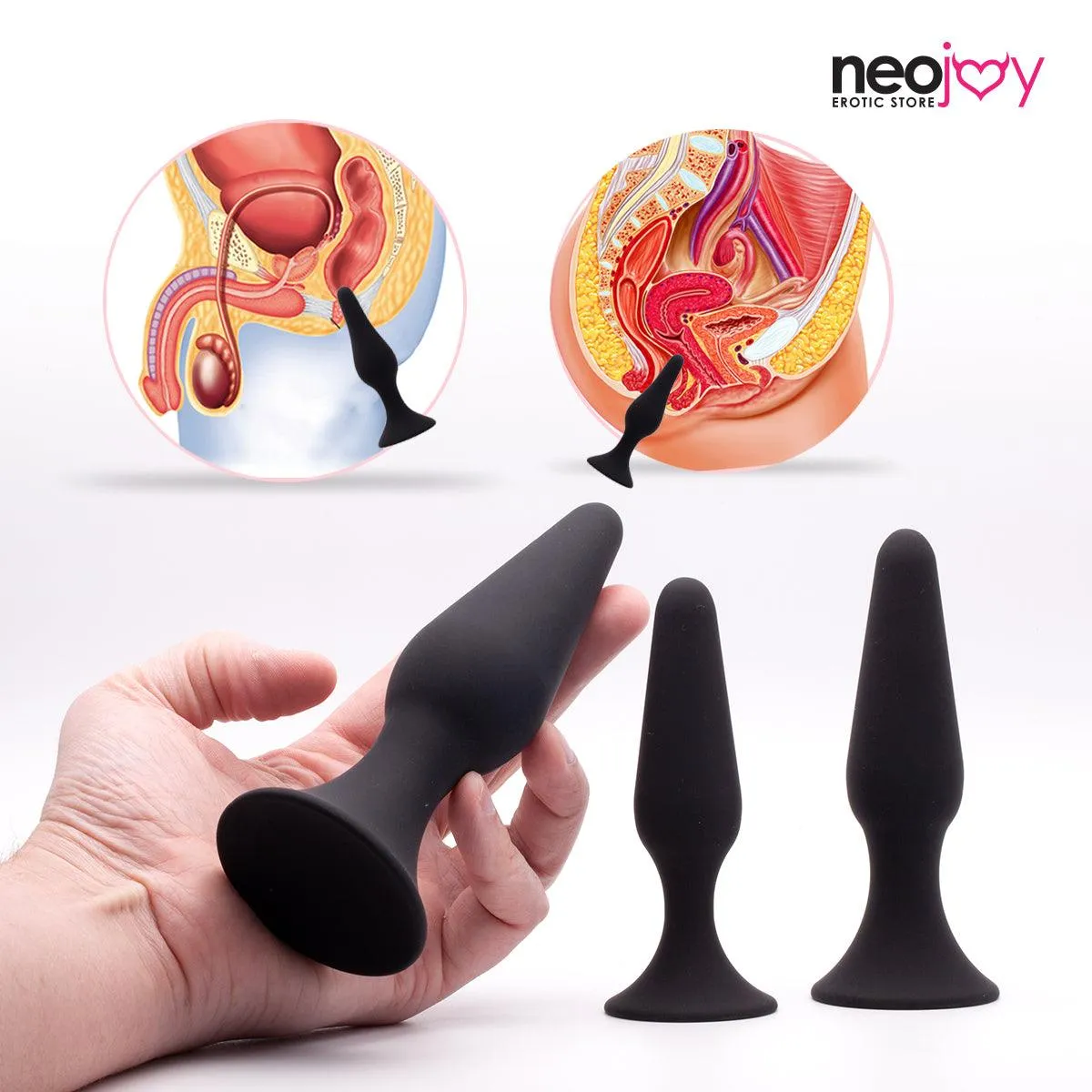 Neojoy Triple Butt plug Set Silicone Black - 3 Sizes