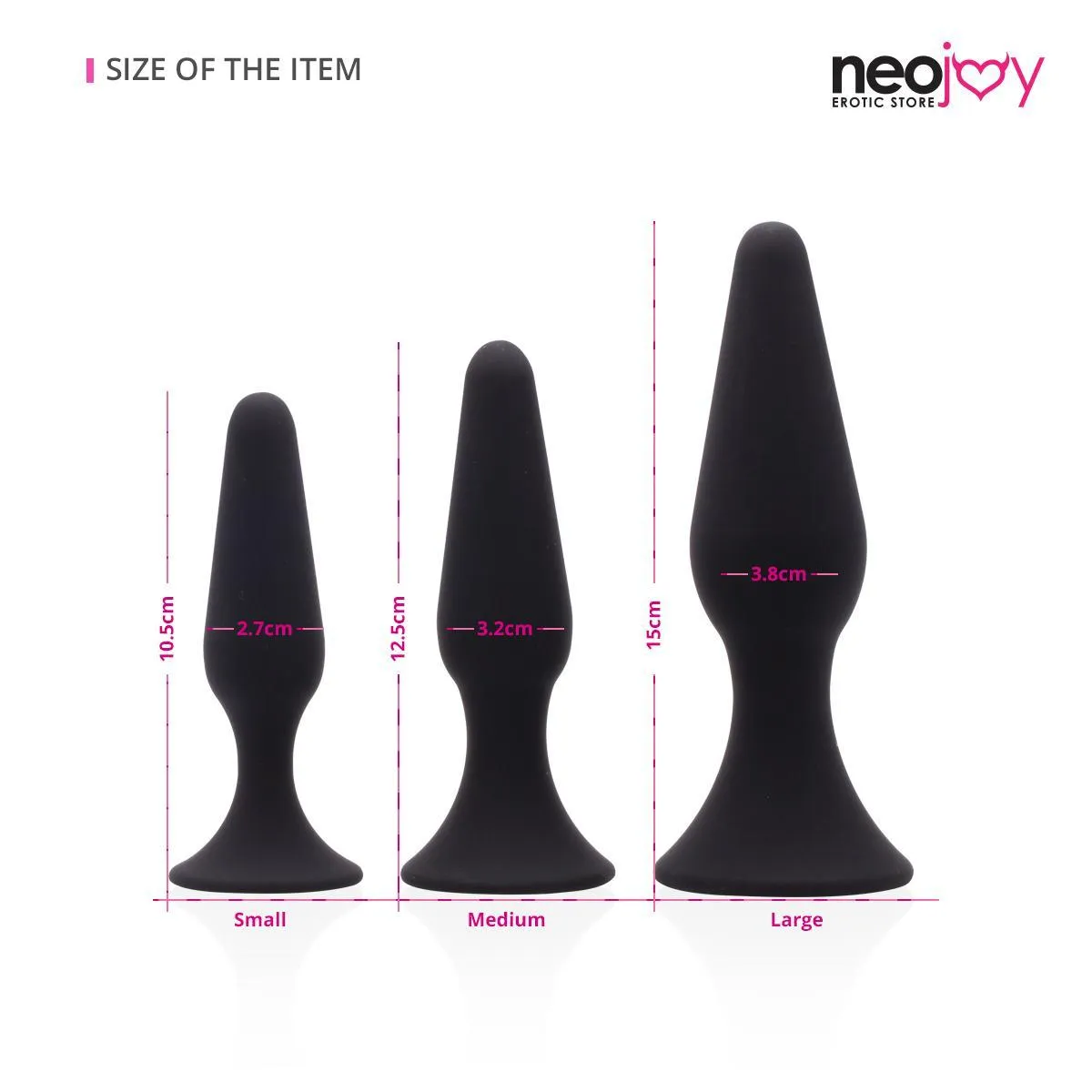 Neojoy Triple Butt plug Set Silicone Black - 3 Sizes