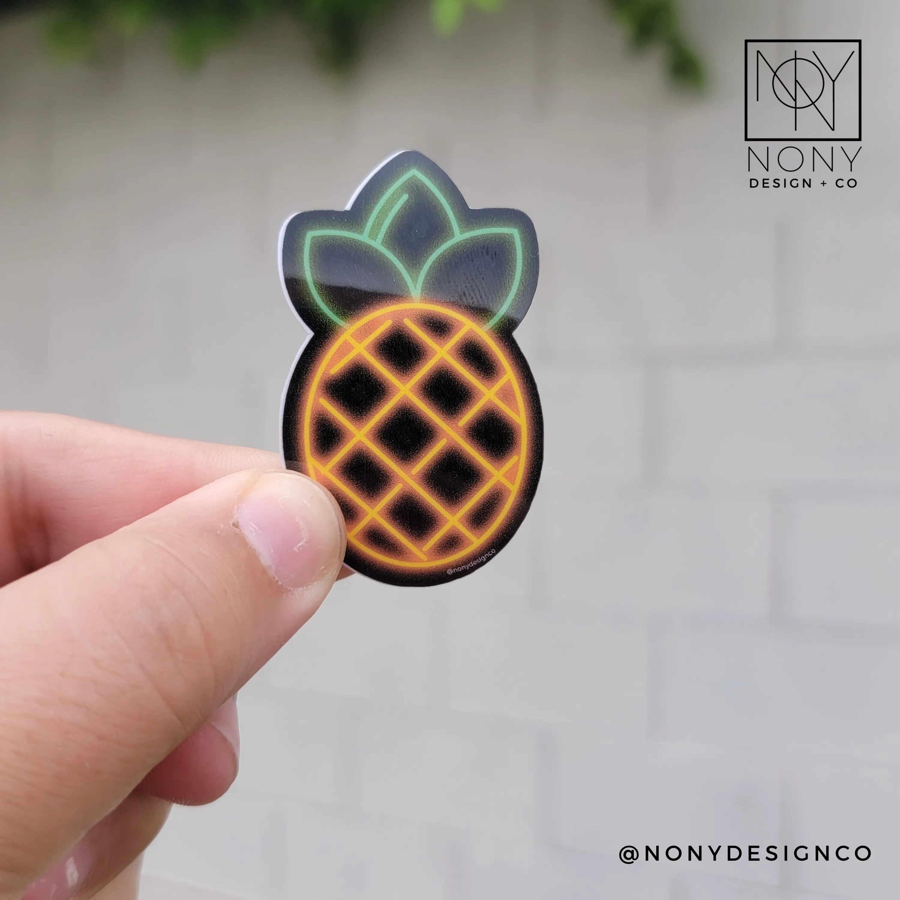 Neon Pineapple Die Cut Sticker