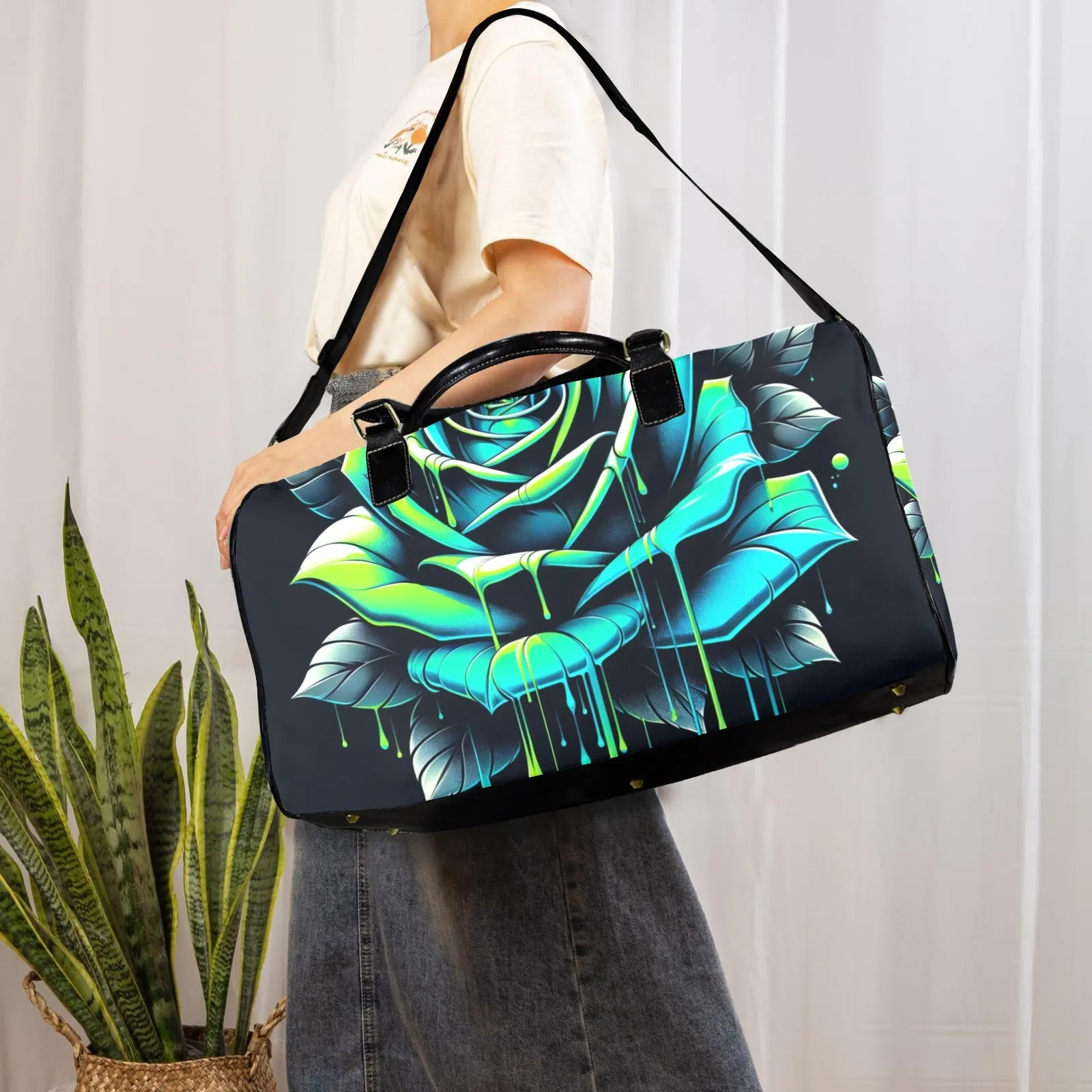 Neon Rose Duffel Bag – Black