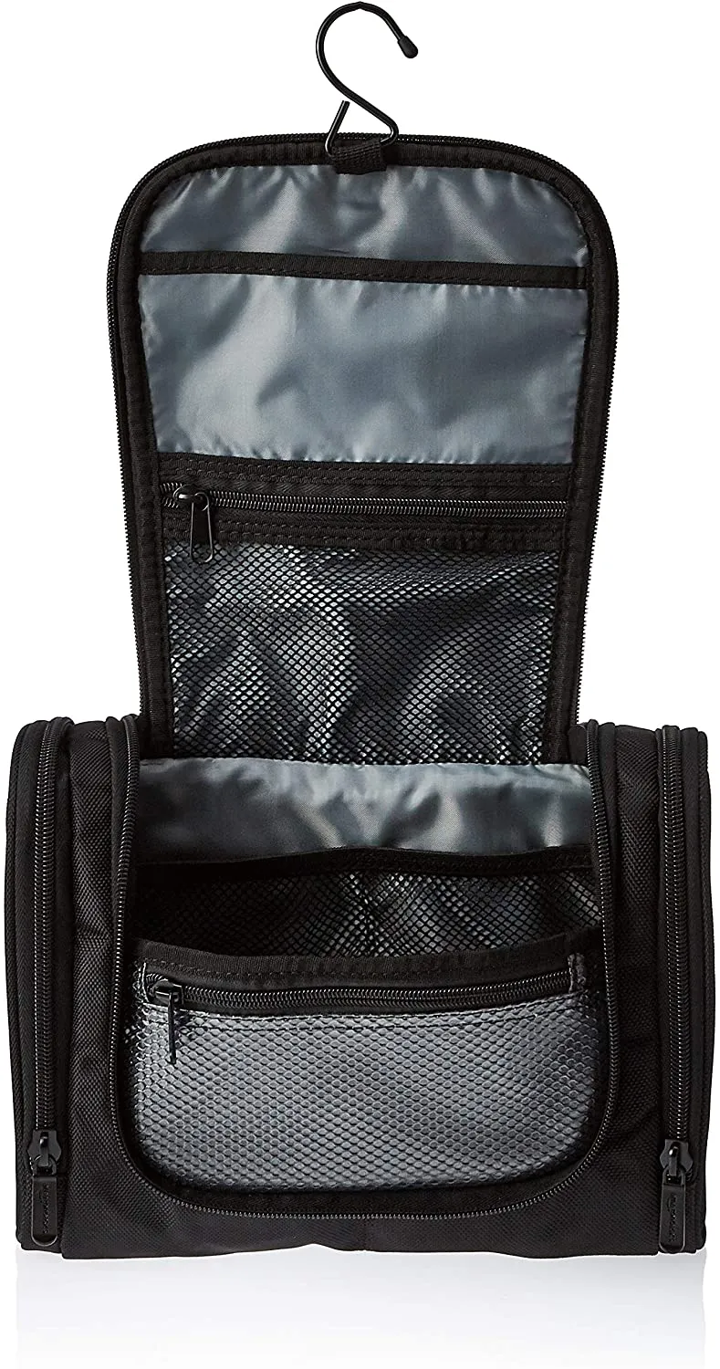 New AmazonBasics Hanging Travel Toiletry Kit Bag - Black! Hang & Visibly see your items when at home, Packs up easily for travel!