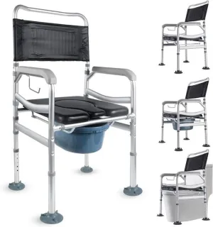 NEW Angel Shield 4-in-1 Folding Bedside Commode, 380lbs Commode Chair for Toilet with Arms, Padded Seat, Height Adjustable Bedside Toilet, Shower Chair, Adult Potty Chair for Seniors Elderly Disabled Bariatric - Retails $265 