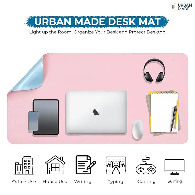 New Dual Sided Desk Pad, Large Desk Mat, Waterproof Desk Blotter Protector Mouse Pad, Leather Desk Pad Large for Keyboard and Mouse (48" x 23.5", Blue/Pink)