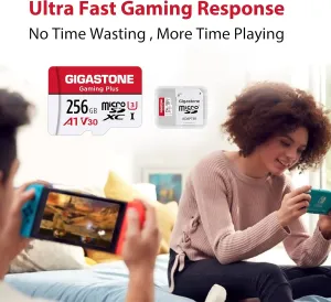 NEW Gigastone 256GB Micro SD Card, Gaming Plus, Nintendo-Switch Compatible, High Speed 100MB/s, 4K Video Recording, Micro SDXC UHS-I A1 Class 10, 1pc