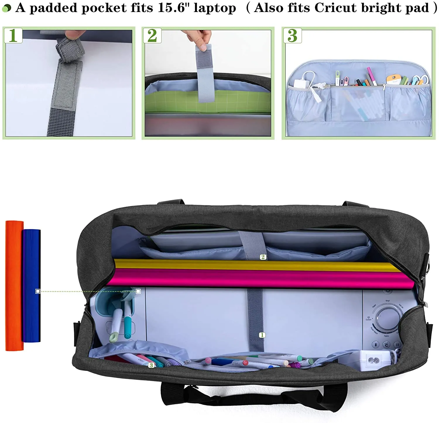 New Luxja Large Carrying Bag for Cricut Machine, Laptop, Bright Pad, Cutting Mat and Other Accessories, Storage Bag Compatible with Cricut Explore Air (Air2) and Maker (Bag Only), Black