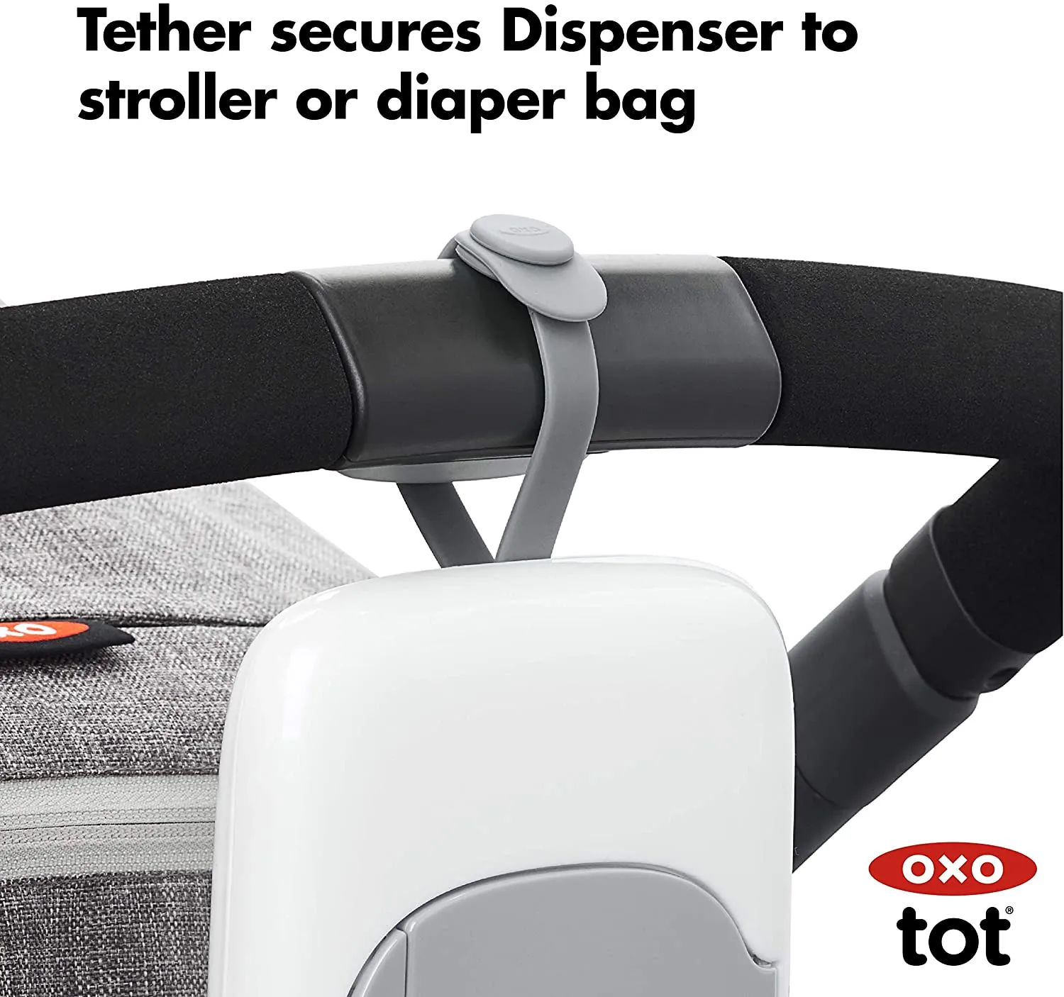 New OXO Tot On-The-Go Wipes Dispenser, Grey! A simple, one-handed push of the button reveals a large opening for easy access to wipes that easily dispenses one wipe at a time.